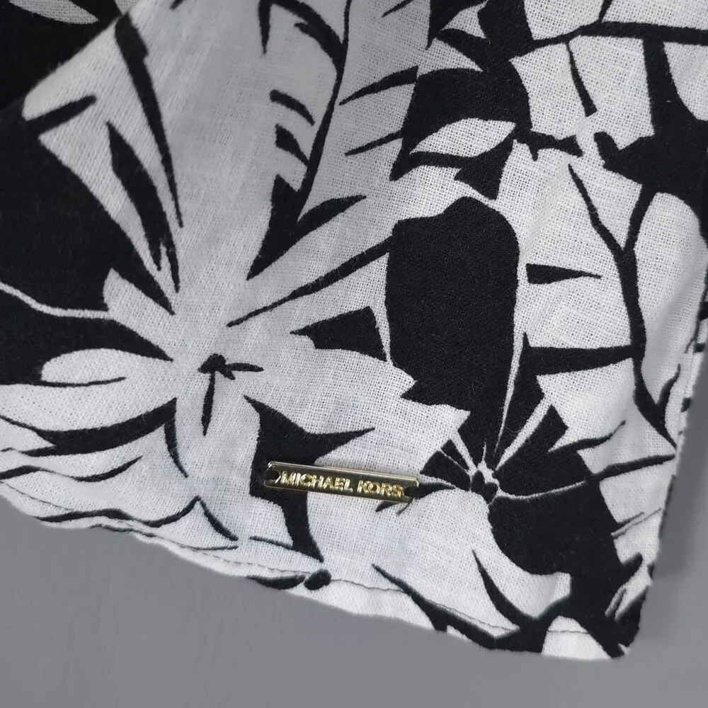 MICHAEL KORS Womens New Set Tank Top Shorts MEDIUM Black White Linen QS540TLHF0